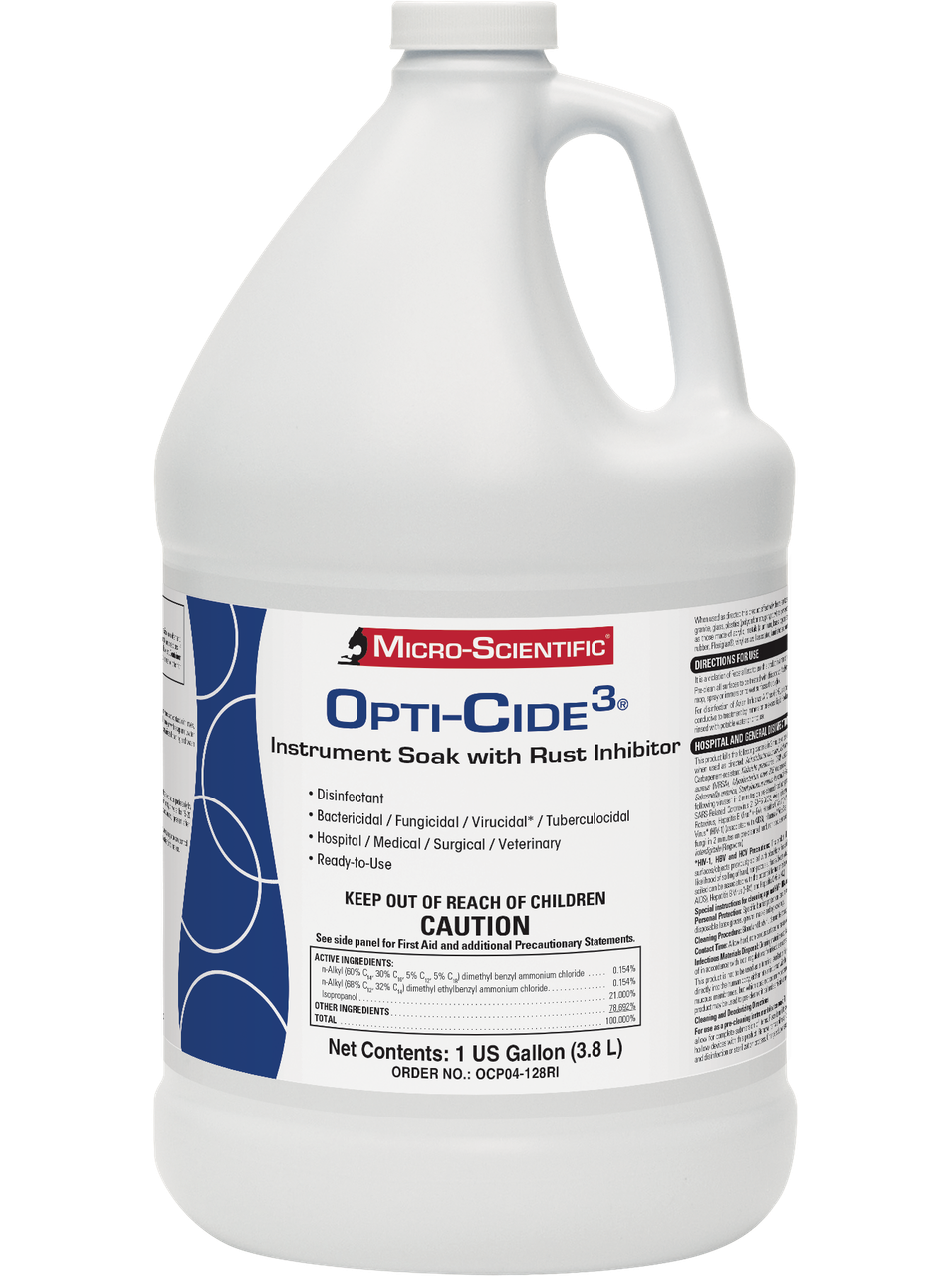 MICRO-SCIENTIFIC OPTI-CIDE3® DISINFECTANT - Opti-Cide3, 1 Gallon, Rust Inhibitor, Instrument Disinfectant, Pour Bottle, 4/cs (Contenental US Only) (HAZMAT Fees Apply, cannot ship via Air or to AK, GU, HI, MP, PR, VI)