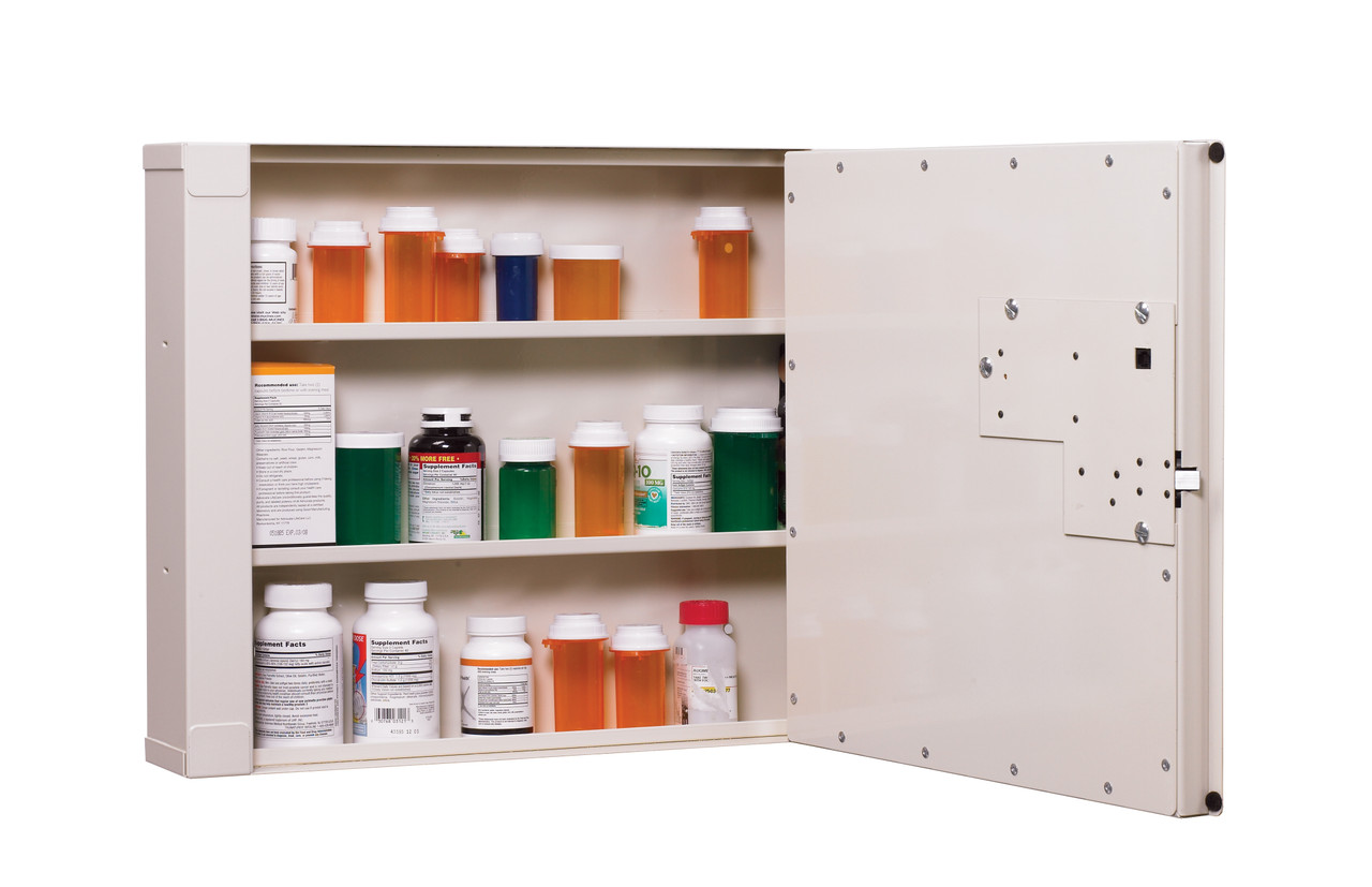 LAKESIDE NARCOTIC CABINETS - High Security Cabinet, Electronic Lock, 3 Fixed Shelves, 22" x 4" x 18", Beige