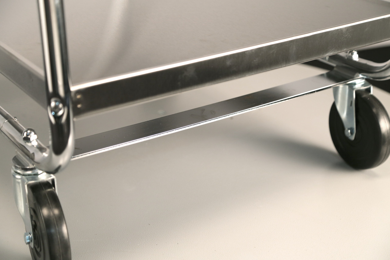 LAKESIDE UTILITY CARTS - STAINLESS STEEL TUBULAR MODEL - Medium Duty Cart, 2 Shelves, 23"W x 36"L x 40 1/8"H, 500 lb Capacity, 5" Swivel Casters, Chrome Plated Legs/ Frame, 21" x 33" Shelf, 21½" Clearance