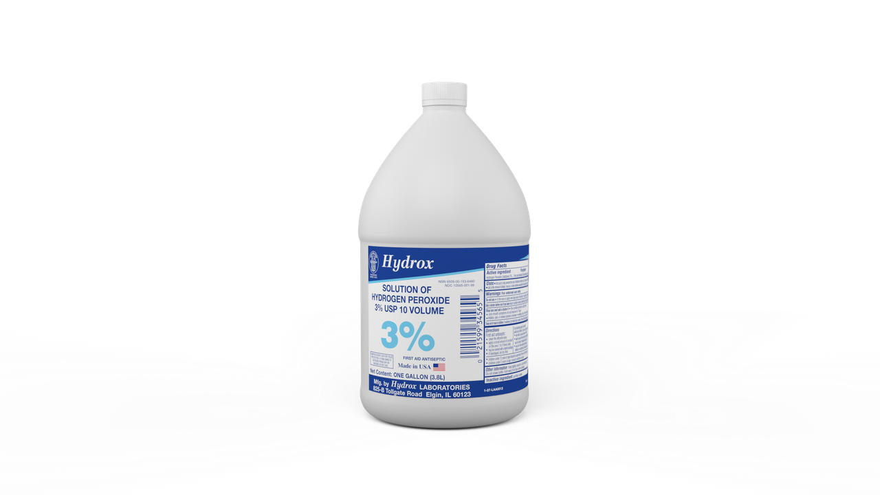 HYDROX LABORATORIES HYDROGEN PEROXIDE - Hydrogen Peroxide 3%, 1 Gal, 4 gal/cs (36 cs/plt) (US Only)