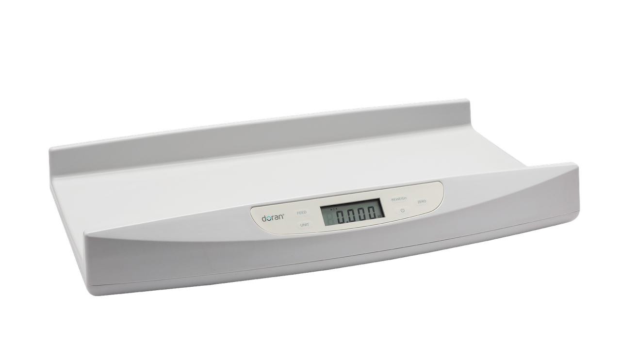 DORAN INFANT/PEDIATRIC SCALE Digital Infant Lactation Scale, Wt. Capacity 45 lb x 0.1 oz (20 kg x 2 g), AC Adaptor, Large Platform 25"L x 11" D with Curved Sides
