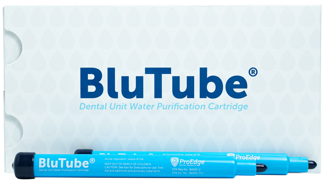 PROEDGE DENTAL BLUTUBE® DENTAL UNIT WATER PURIFICATION CARTRIDGE - Box Contents: (2) BluTube Cartridges, Instructions for Use, 2-timestrip Indicators, Inserts (US Only)