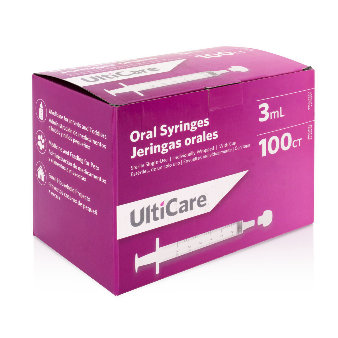 ULTIMED ORAL SYRINGES - UltiCare Oral Syringe, 3 mL, Sterile, Individually Wrapped, with Cap, 100/bx, 18 bx/cs