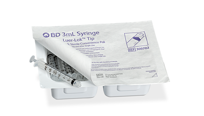 BD Syringe, 3mL, Luer-Lok™ Tip, Sterile Convenience Tray Pak, 25 tray/bx, 12 bx/cs (Continental US Only)