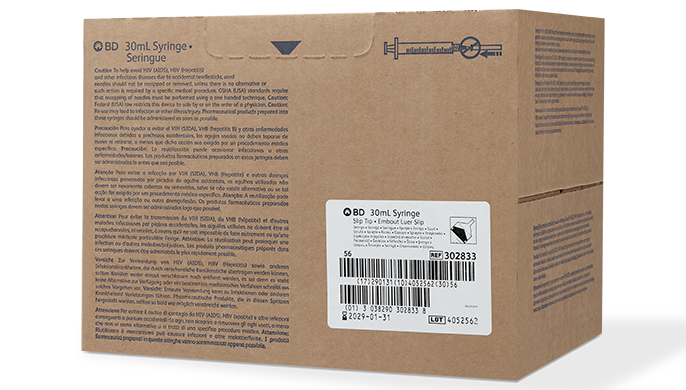 BD Syringe Only, 30mL, Luer Slip Tip, 56/bx, 4 bx/cs (Continental US Only)