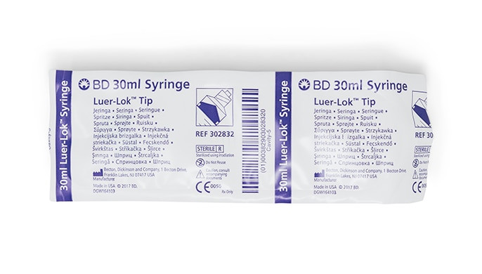 BD Syringe Only, 30mL, Luer-Lok™ Tip, Sterile, Individually Wrapped, 56/bx, 4 bx/cs (Continental US Only)