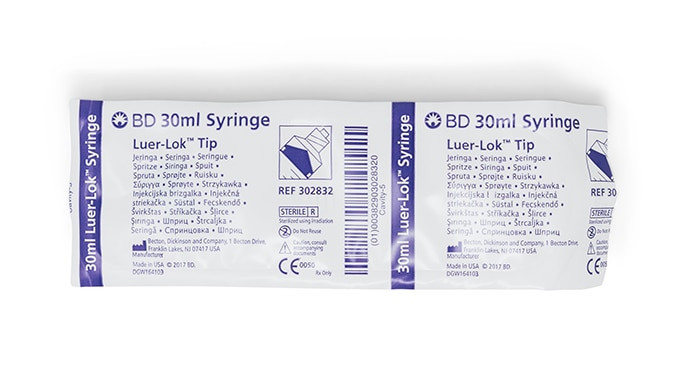 BD Syringe Only, 30mL, Luer-Lok™ Tip, Sterile, Individually Wrapped, 56/bx, 4 bx/cs (Continental US Only)