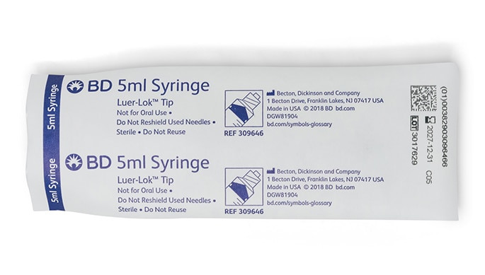 BD Syringe Only, 5mL, Luer-Lok™ Tip, Sterile, Individually Wrapped, 125/bx, 4 bx/cs (Continental US Only)