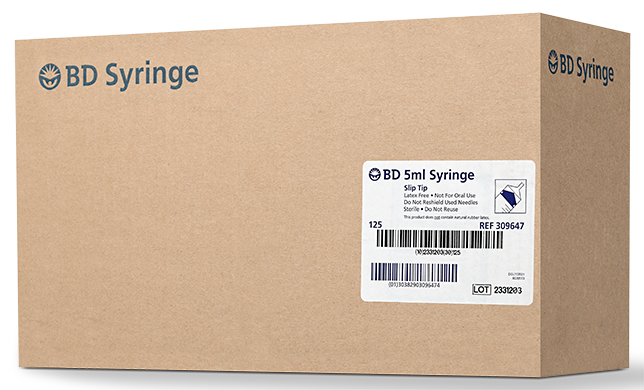 BD Syringe Only, 5mL, Slip Tip, 125/bx, 4 bx/cs (Continental US Only)