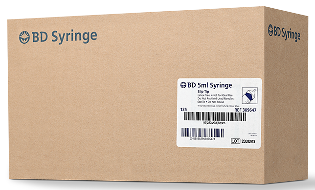 BD Syringe Only, 5mL, Slip Tip, 125/bx, 4 bx/cs (Continental US Only)