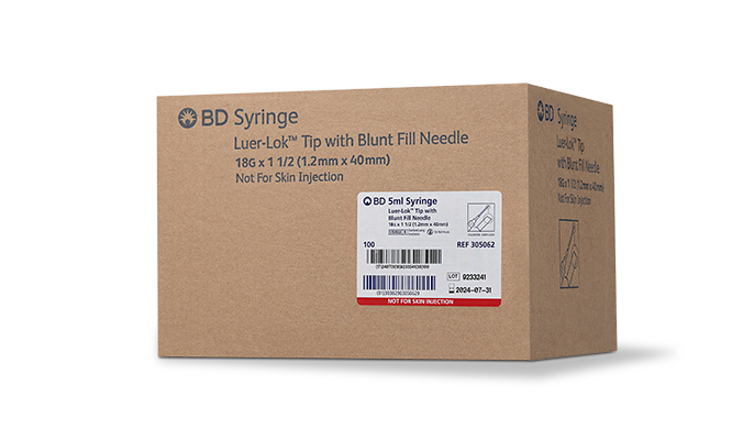 BD Syringe, 5mL , Blunt Fill Needle & Luer-Lok™ Tip, 18G x 1½", 100/bx, 4 bx/cs (Continental US Only) - 18G, 1½"