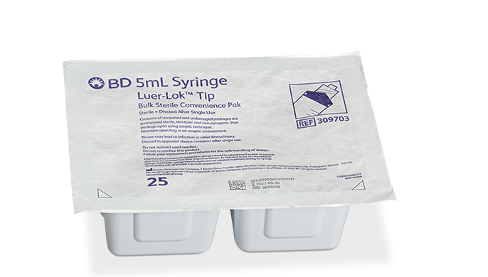 BD Syringe, 5mL, Luer Lok, Sterile Convenience Tray Pak, Latex Free (LF), 25 tray/pk, 12 pk/cs (Continental US Only)