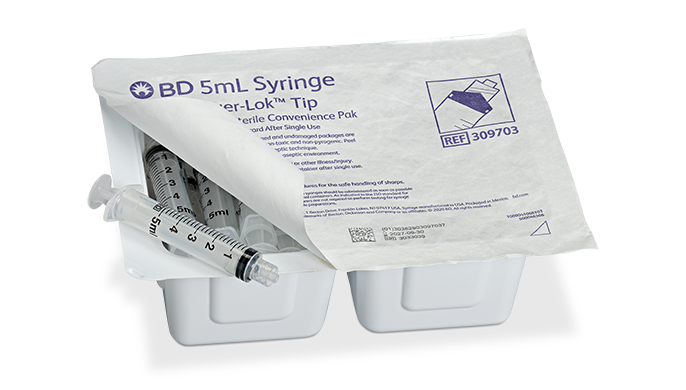 BD Syringe, 5mL, Luer Lok, Sterile Convenience Tray Pak, Latex Free (LF), 25 tray/pk, 12 pk/cs (Continental US Only)