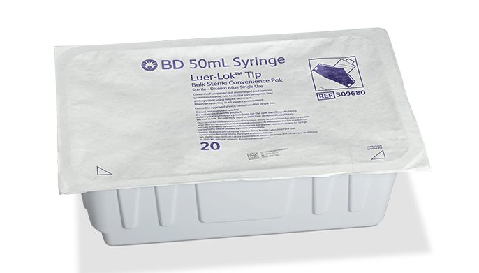 BD Syringe, 50mL, Luer-Lok™ Tip, Sterile Convenience Pack Tray, Latex Free (LF), 20 tray/pk, 6 pk/cs (Continental US Only)