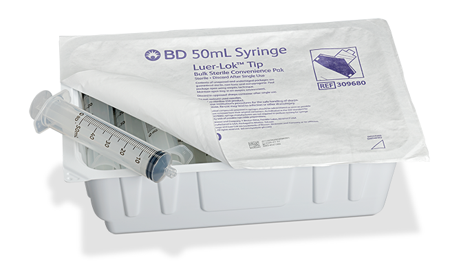 BD Syringe, 50mL, Luer-Lok™ Tip, Sterile Convenience Pack Tray, Latex Free (LF), 20 tray/pk, 6 pk/cs (Continental US Only)