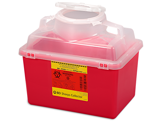 BD Sharps Collector, 14 Qt, Clear Top, Large Open Cap, Red, 20/cs (Continental US Only) - Red
