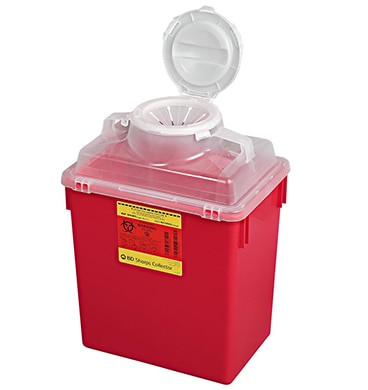 BD Sharps Collector, 6 Gal, Clear Top, Large Funnel Cap, 12/cs (Continental US Only)
