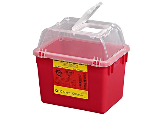 BD Sharps Collector, 8 Qt, Clear Top, Open Cap, Red, 24/cs (Continental US Only) - Red