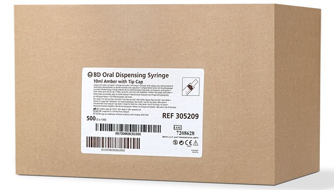 BD Oral Syringe, Amber, 10mL, Tip Cap, 100/pk, 5 pk/cs (Continental US Only)