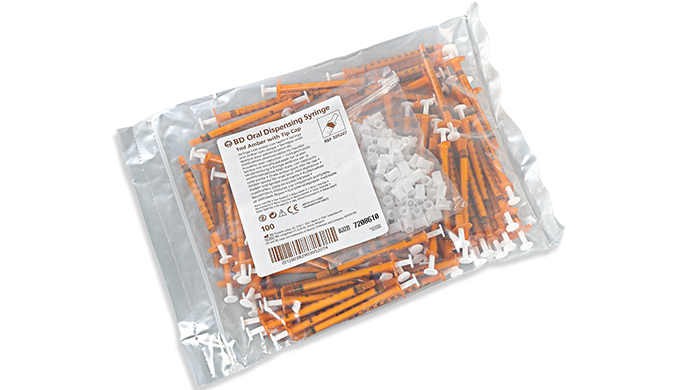 BD Oral Syringe, Amber, 1mL, Tip Cap, 100/pk, 5 pk/cs (Continental US Only)