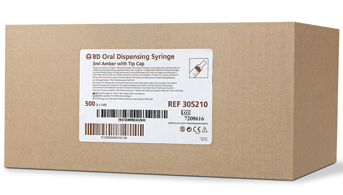 BD Oral Syringe, Amber, 3mL, Tip Cap, 100/pk, 5 pk/cs (Continental US Only)