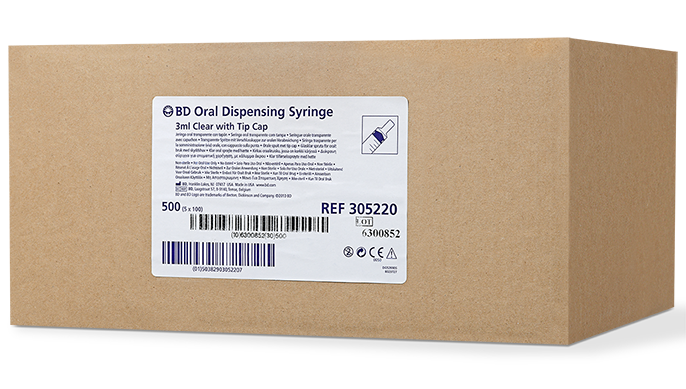 BD Oral Syringe, Clear, 3mL, Tip Cap, 100/pk, 5 pk/cs (Continental US Only) - Clear