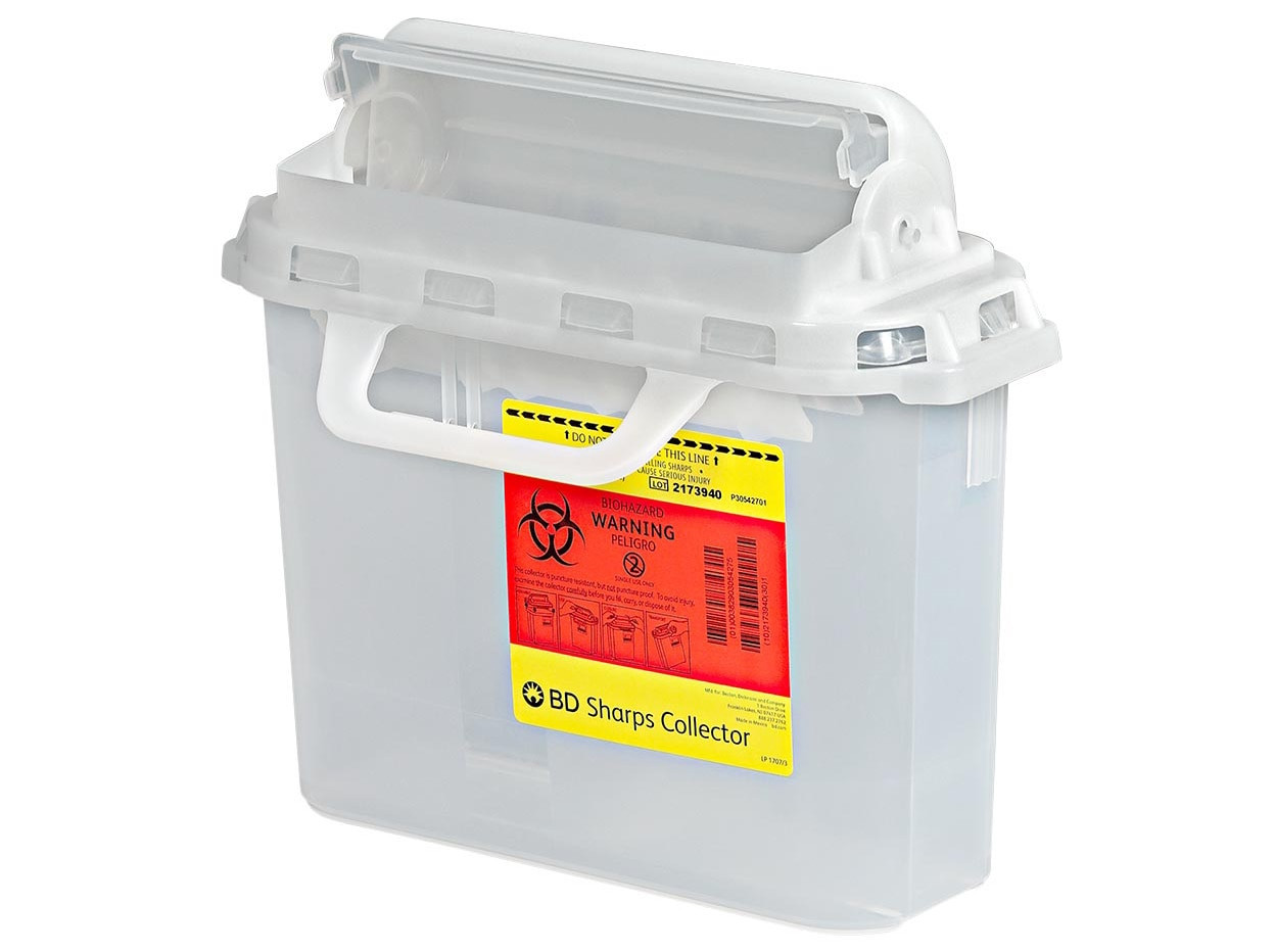 BD Sharps Collector, 5.4 Qt, Side Entry, Counter Balanced Door, Pearl, 12/cs (Continental US Only)