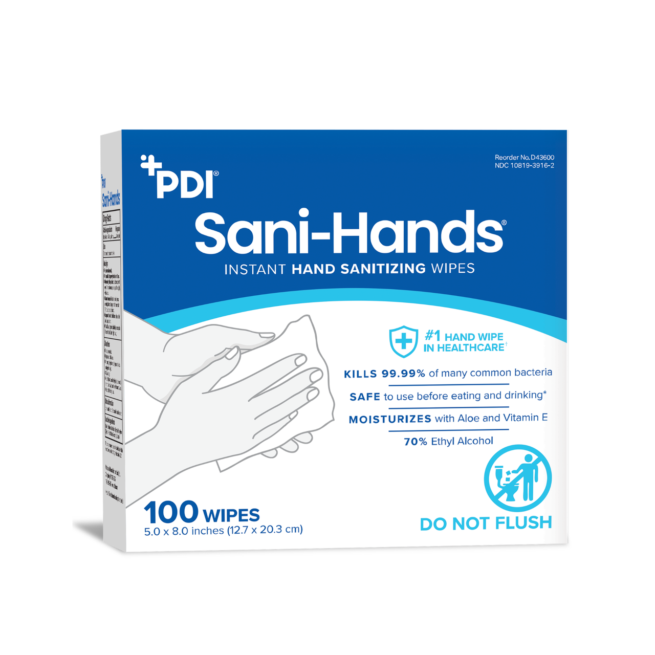 PDI SANI-HANDS® INSTANT HAND SANITIZING WIPES Instant Hand Sanitizing Wipe, 5" x 8", 100/bx, 10 bx/cs (63 cs/plt) (US Only) (Item on Manufacturer Allocation - Inventory Limited when Available)