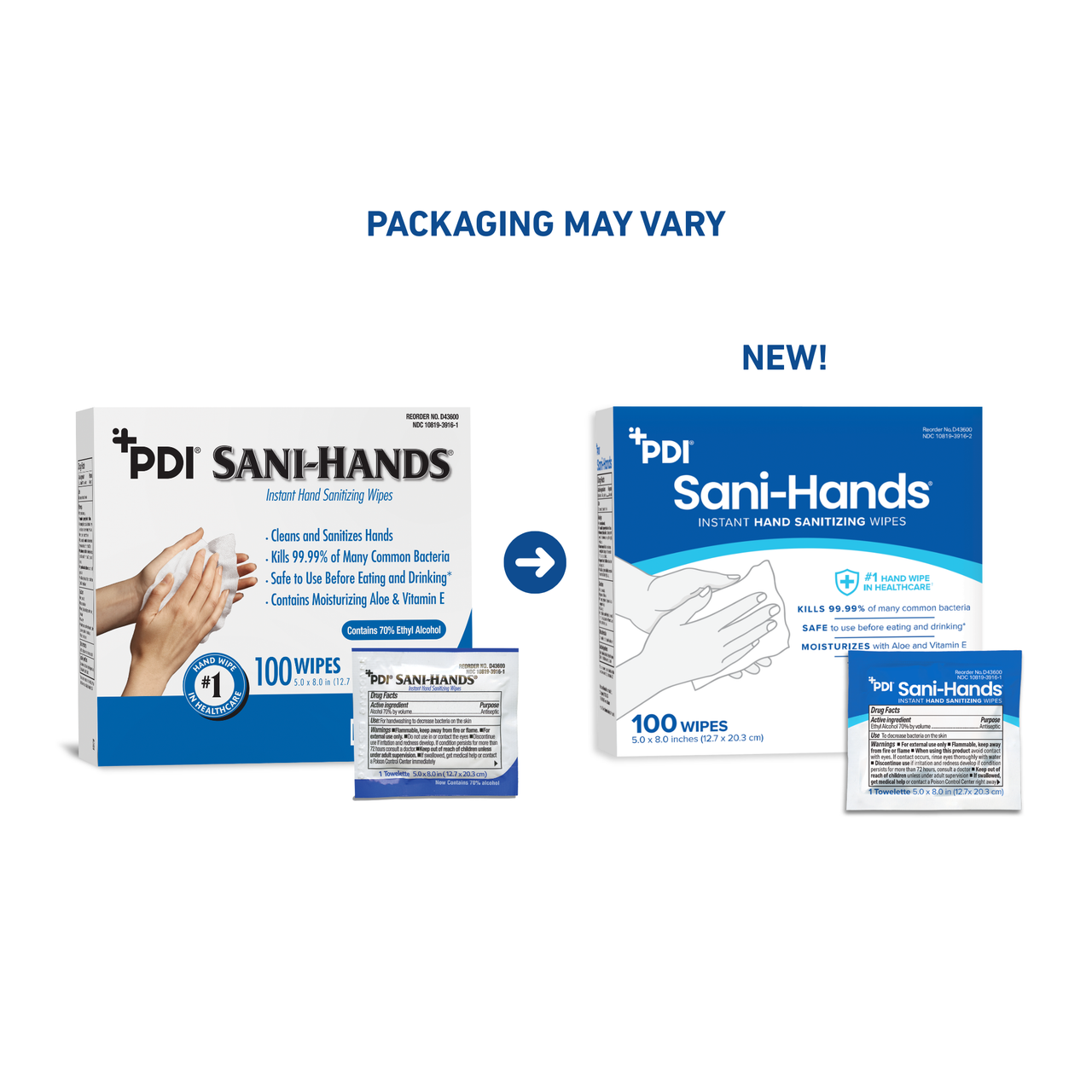 PDI SANI-HANDS® INSTANT HAND SANITIZING WIPES Instant Hand Sanitizing Wipe, 5" x 8", 100/bx, 10 bx/cs (63 cs/plt) (US Only) (Item on Manufacturer Allocation - Inventory Limited when Available)