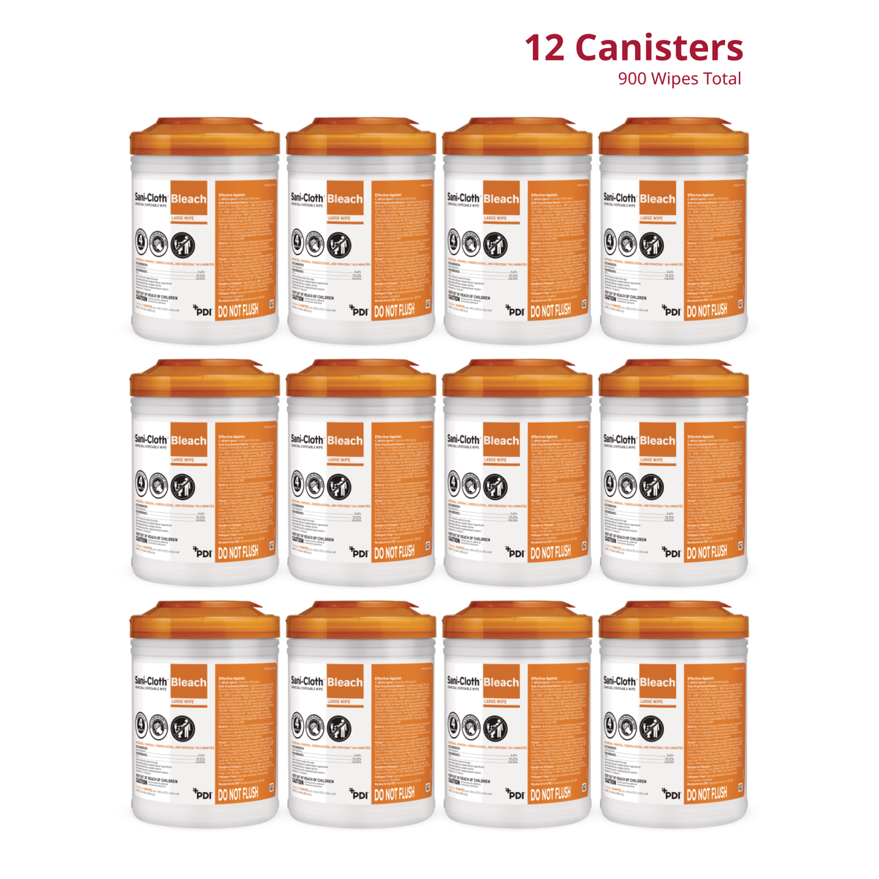 PDI SANI-CLOTH® BLEACH GERMICIDAL DISPOSABLE WIPE Bleach Germicidal Disposable Wipe, Large, 6" x 10½", 75/canister, 12 can/cs (30 cs/plt) (Non-returnable; ; Non-refundable) (US Only)