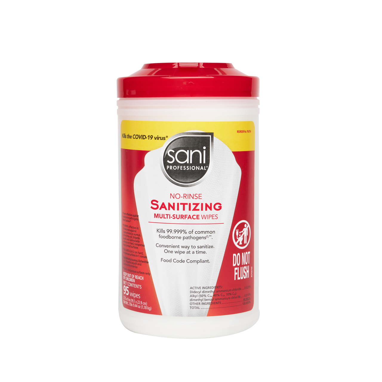 PDI SANI-WIPE™ NON-RINSE FOOD CONTACT HARD-SURFACE SANITIZING WIPE Sanitizing Wipes, 7.75" x 9", 95/can, 6 can/cs (60 cs/plt) (US Only)