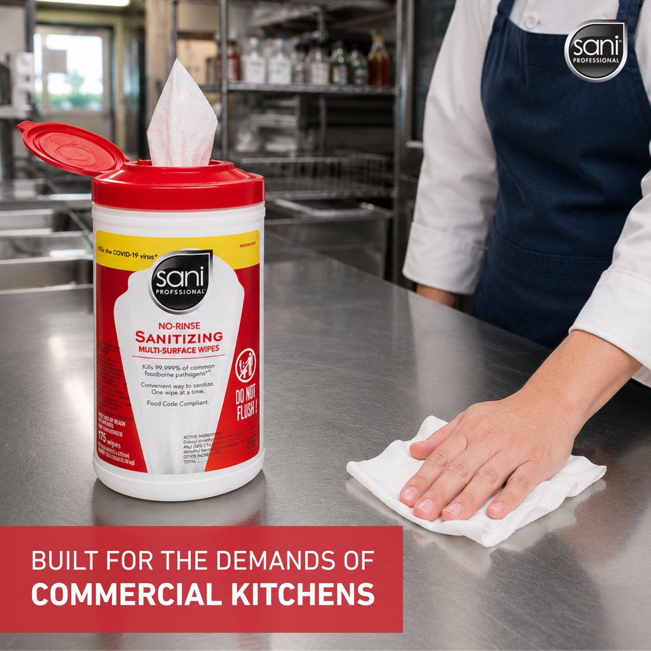 PDI SANI-WIPE™ NON-RINSE FOOD CONTACT HARD-SURFACE SANITIZING WIPE Sanitizing Wipes, 7.75" x 5", 175/can, 6 can/cs (US Only)