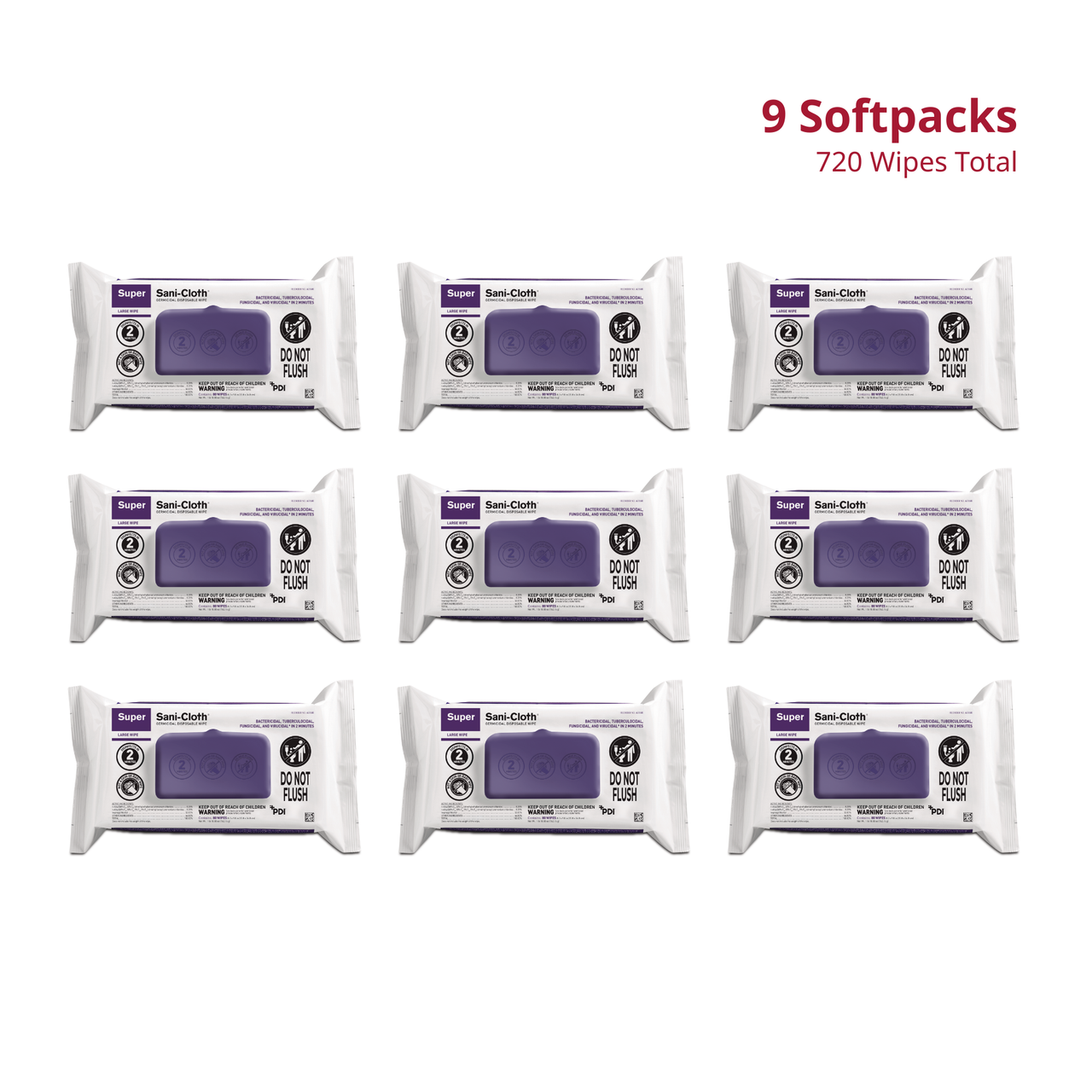 PDI SUPER SANI-CLOTH® GERMICIDAL DISPOSABLE WIPE Germicidal Disposable Wipe, 8.2" x 9.8", 80/pk, 9 pk/cs (40 cs/plt) (HAZMAT Fees Apply, cannot ship via Air or to AK, GU, HI, MP, PR, VI) (US Only)