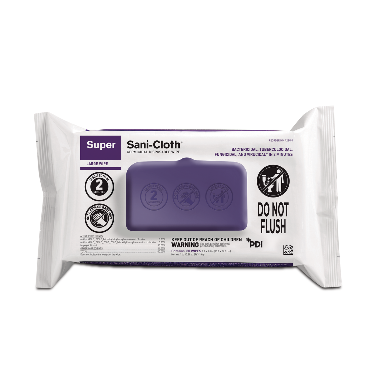PDI SUPER SANI-CLOTH® GERMICIDAL DISPOSABLE WIPE Germicidal Disposable Wipe, 8.2" x 9.8", 80/pk, 9 pk/cs (40 cs/plt) (HAZMAT Fees Apply, cannot ship via Air or to AK, GU, HI, MP, PR, VI) (US Only)