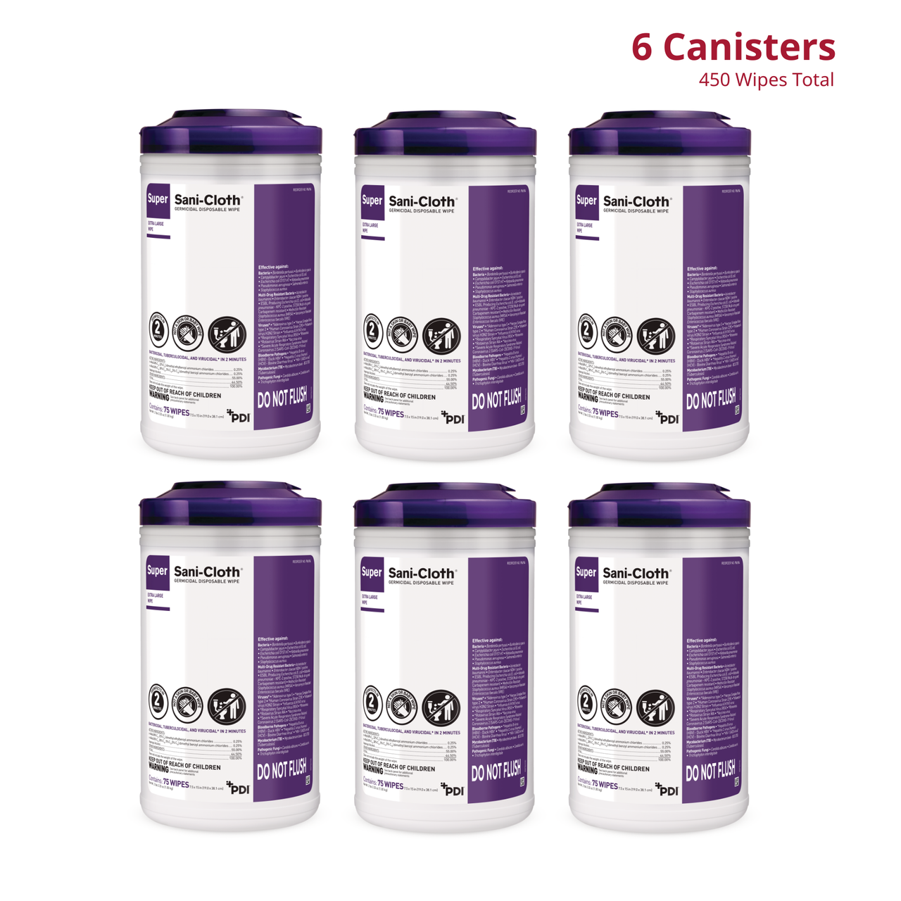 PDI SUPER SANI-CLOTH® GERMICIDAL DISPOSABLE WIPE Germicidal Disposable Wipe, X-Large, 7½" x 15", 75/canister, 6 can/cs (40 cs/pallet) (US Only) (HAZMAT Fees Apply, cannot ship via Air or to AK, GU, HI, MP, PR, VI)