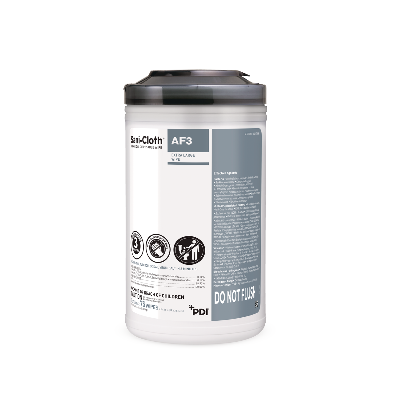 PDI SANI-CLOTH® AF3 GERMICIDAL DISPOSABLE WIPE AF3 Germicidal Disposable Wipe, X-Large, 7½" x 15", Alcohol-Free, 75/canister, 6 can/cs (US Only)