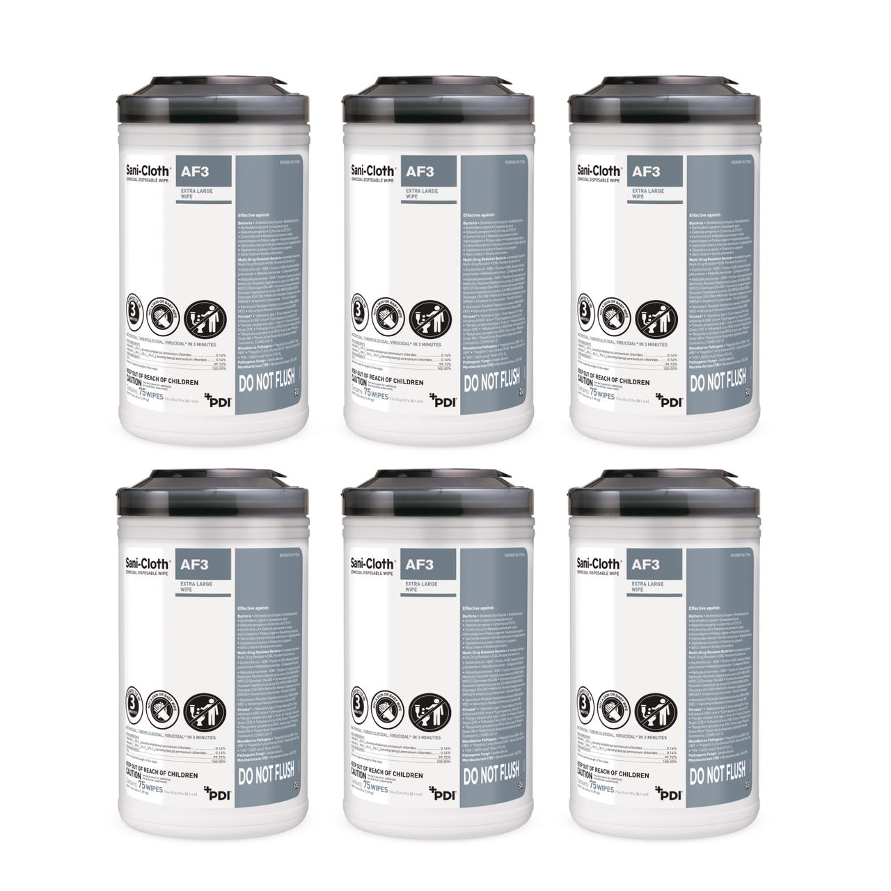 PDI SANI-CLOTH® AF3 GERMICIDAL DISPOSABLE WIPE AF3 Germicidal Disposable Wipe, X-Large, 7½" x 15", Alcohol-Free, 75/canister, 6 can/cs (US Only)