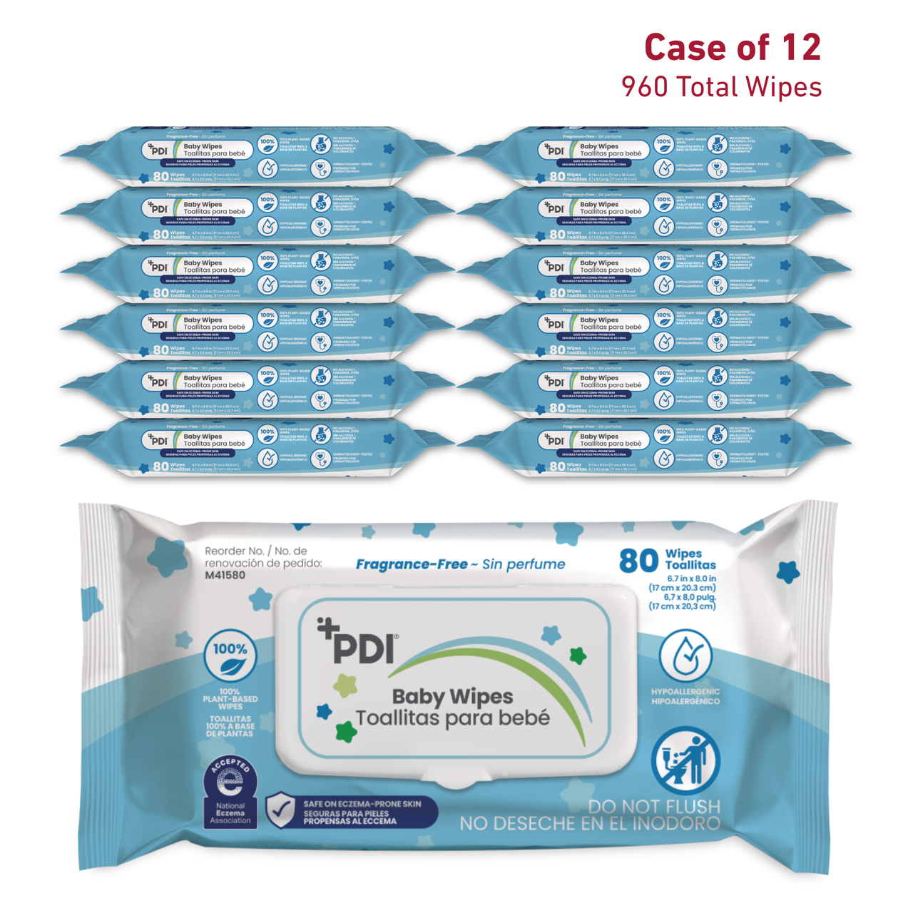 PDI BABY WIPES Baby Wipes, Unscented, Solo Softpak, 8" x 6.7", 80/pk, 12pk/cs (US Only) (US Only)