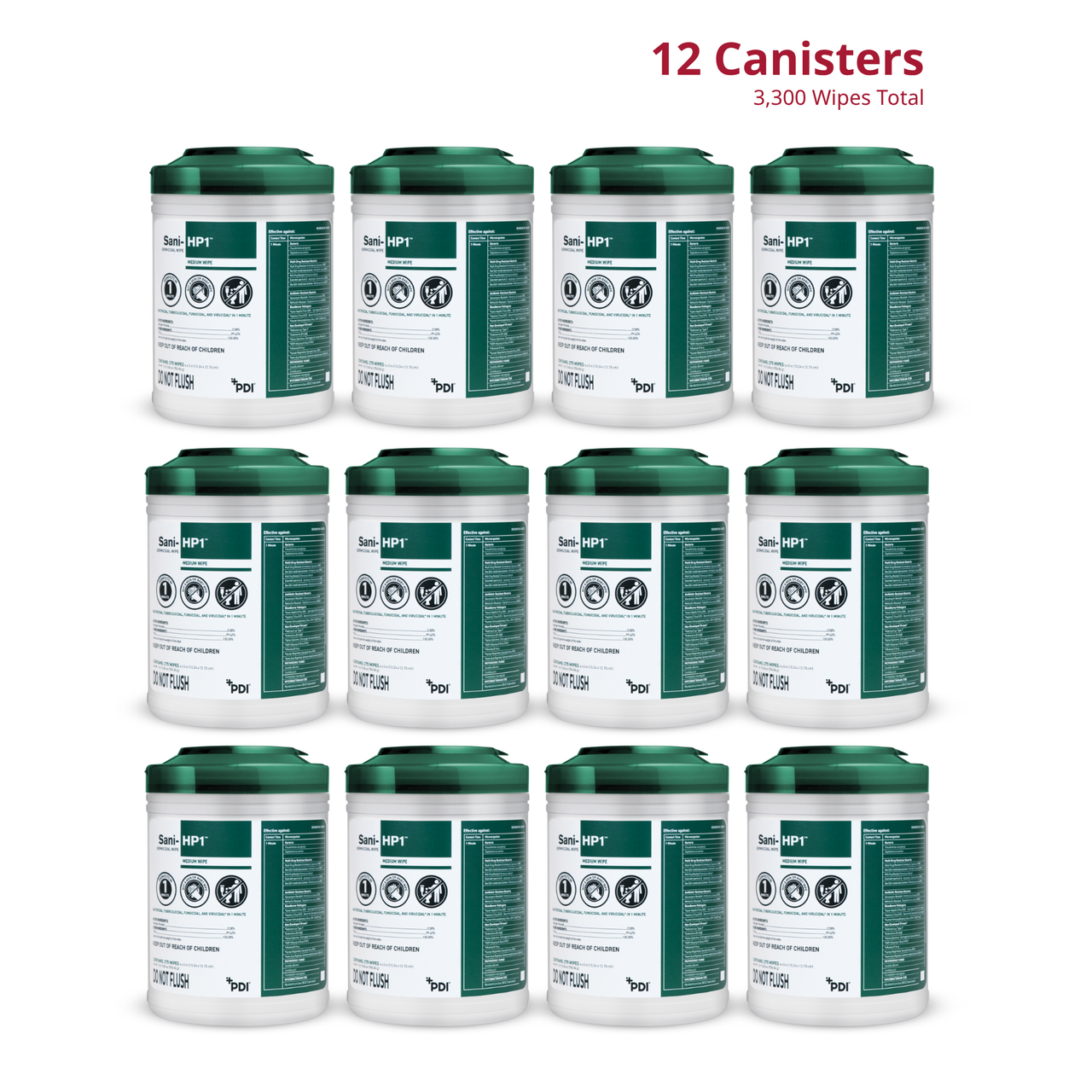 PDI SANI-HP1 GERMICIDAL WIPES Sani-HP1™ Germicidal Disinfection 1-minute Hydrogen Peroxide Disposable Wipes, Medium Wipe 6"x5", 275/CN, 12 CN/CS (US Only Excluding: Hawai)