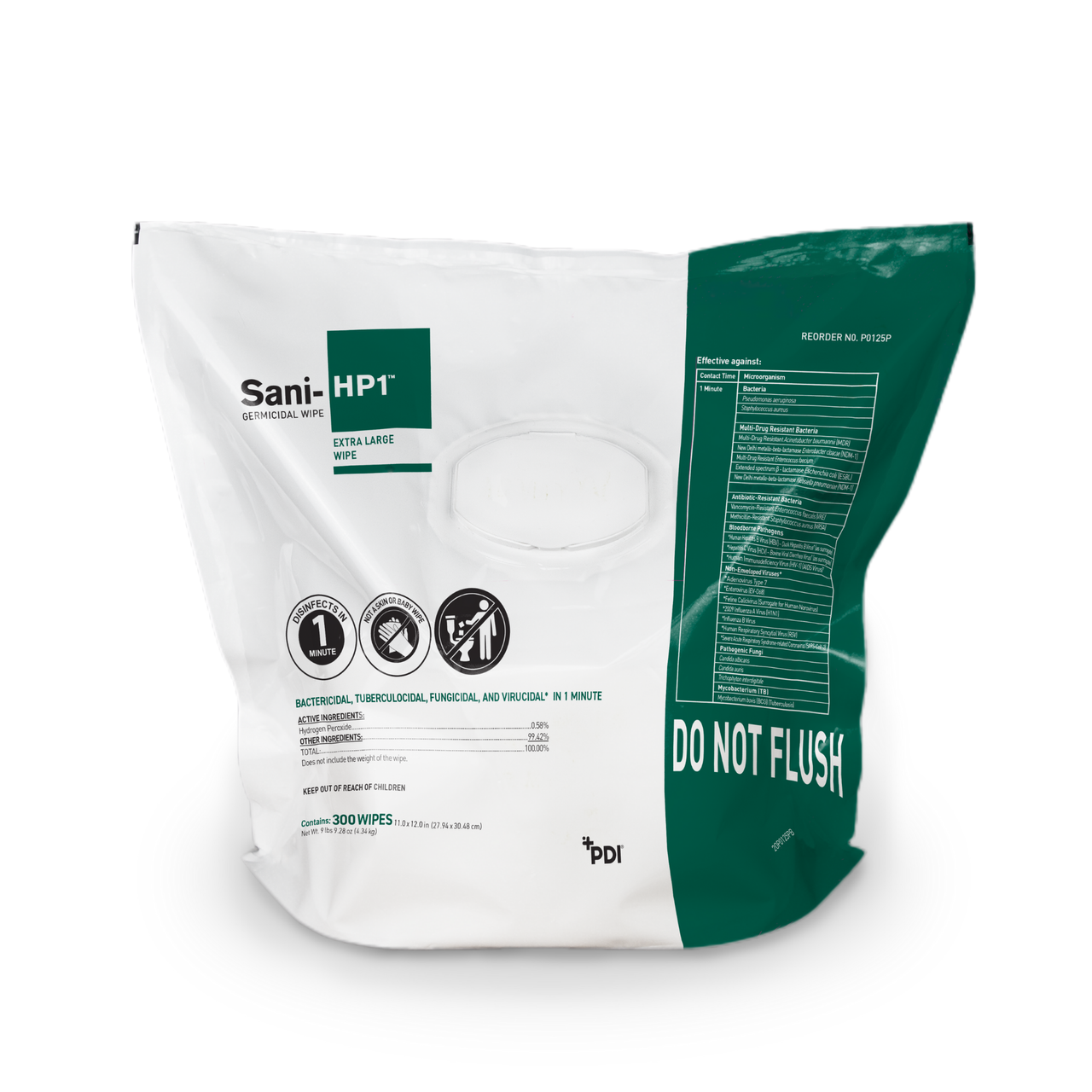 PDI SANI-HP1 GERMICIDAL WIPES Sani-HP1™ Germicidal Disinfection 1-minute Hydrogen Peroxide Disposable Wipes, Bulk Wipe 11"x12", 300/Bulk, 2 Bulk/CS (US Only Excluding: Hawaii)