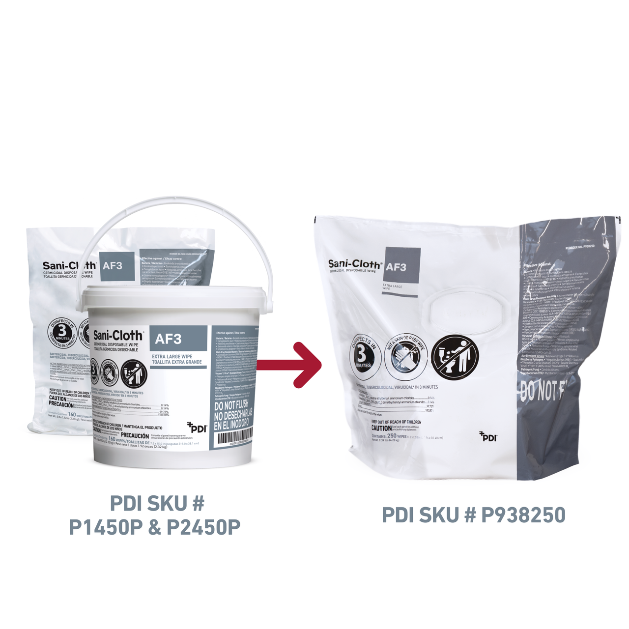 PDI SANI-CLOTH® AF3 GERMICIDAL DISPOSABLE WIPE AF3 Bulk Packaging, 250 Sheets Per Bulk Package, 2/cs (Non-Returnable; ) (US Only)