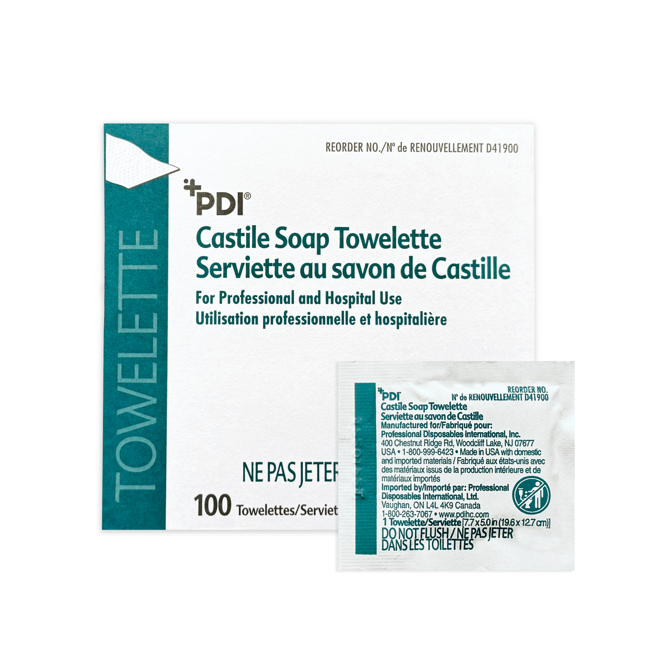 PDI CASTILE SOAP TOWELETTE Castile Soap Towelette, 2% Coconut Oil, 1/pk, 100 pk/bx, 10 bx/cs (63 cs/plt) (US Only) (Item on Manufacturer Backorder - Inventory Limited when Available)