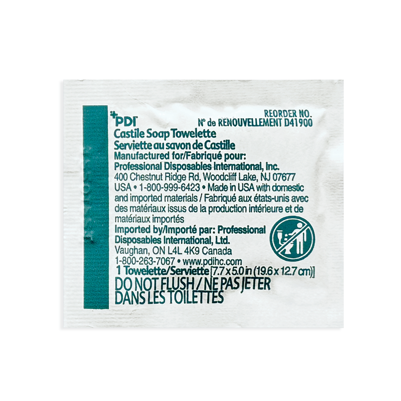 PDI CASTILE SOAP TOWELETTE Castile Soap Towelette, 2% Coconut Oil, 1/pk, 100 pk/bx, 10 bx/cs (63 cs/plt) (US Only) (Item on Manufacturer Backorder - Inventory Limited when Available)