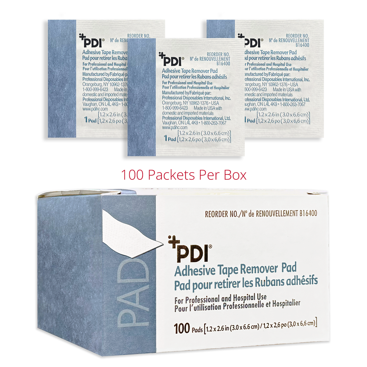 PDI ADHESIVE TAPE REMOVER PAD Adhesive Tape Remover Pad, 1.25" x 2.625", 100/bx, 10 bx/cs (120 cs/plt) (US Only)