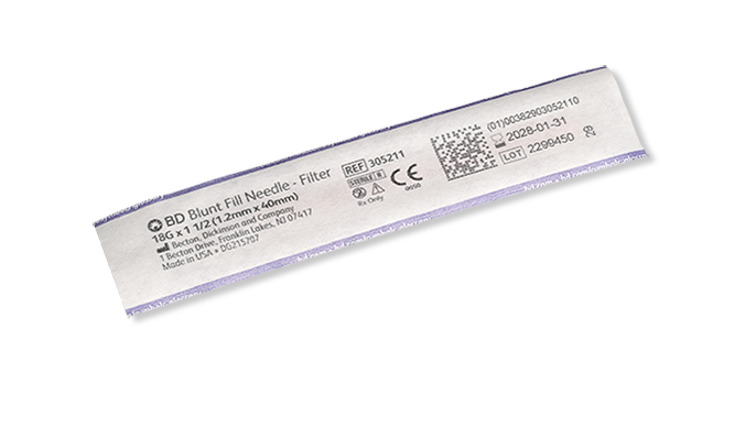 BD Needle, 18G x 1½" Thin Wall, Blunt Fill Tip, 5 Micron, Contains No Natural Rubber Latex, 100/bx, 10 bx/cs (Continental US Only) - 18G, 1½"