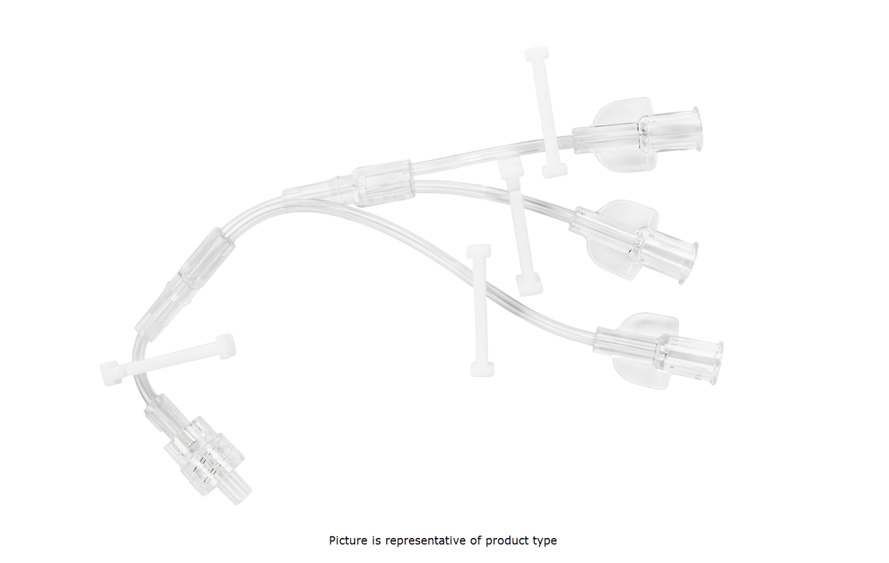 BD Extension Set, Smallbore, Trifuse, (4) Slide Clamps, (3) Female Luers Spin Male Luer Lock, 7" Length, 0.5 ml Fluid Path, Not Made with DEHP, Sterile, 100/cs (Continental US Only) - 7"