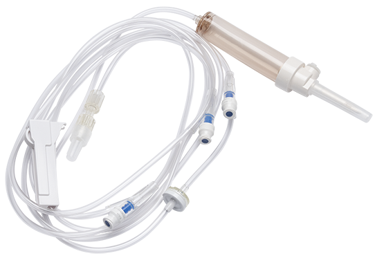 BD Gravity Set, Check Valve, Roller Clamp, (3) SmartSite Needle-Free Valves 6", 36" and 41" from 2-Piece Male Luer Lock, 10 drops/L, 107" Length, 23ml Fluid Path, Not Made with DEHP, Sterile, 100/cs (Continental US Only) - 6"
