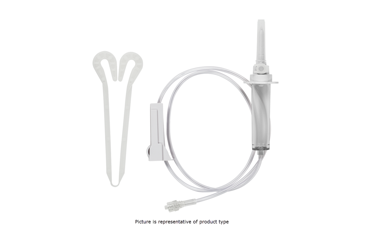 BD Secondary Admin Set, Non-Vented Needle-Free Valve Bag Access, Port Roller, Pinch Clamp Spin Male Luer Lock with Hanger, 20 drop/L, 31" Length, 12 ml Fluid Path, Not Made with DEHP, Sterile, 100/cs (Continental US Only) - 31"