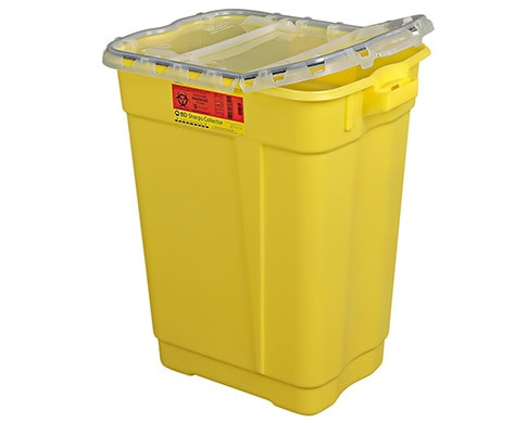 BD Sharps Collector, 17 Gallon, Hinged Top Gasketed, Yellow (not autoclavable), 5/cs (Continental US Only)