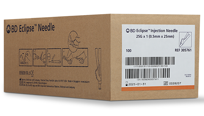 BD Needle, 25G x 1", for Luer Lok Syringes Only, Thin Wall, 100/bx, 12 bx/cs (Continental US Only) - 25G, 1"
